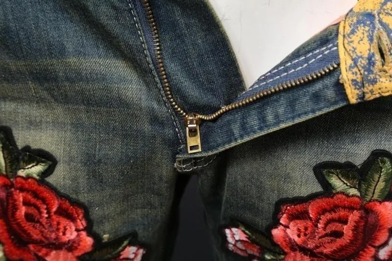Men's Flower Embroidery Hip Hop Jeans