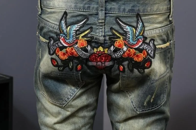 Men's Flower Embroidery Hip Hop Jeans