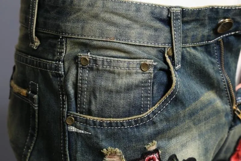 Men's Flower Embroidery Hip Hop Jeans