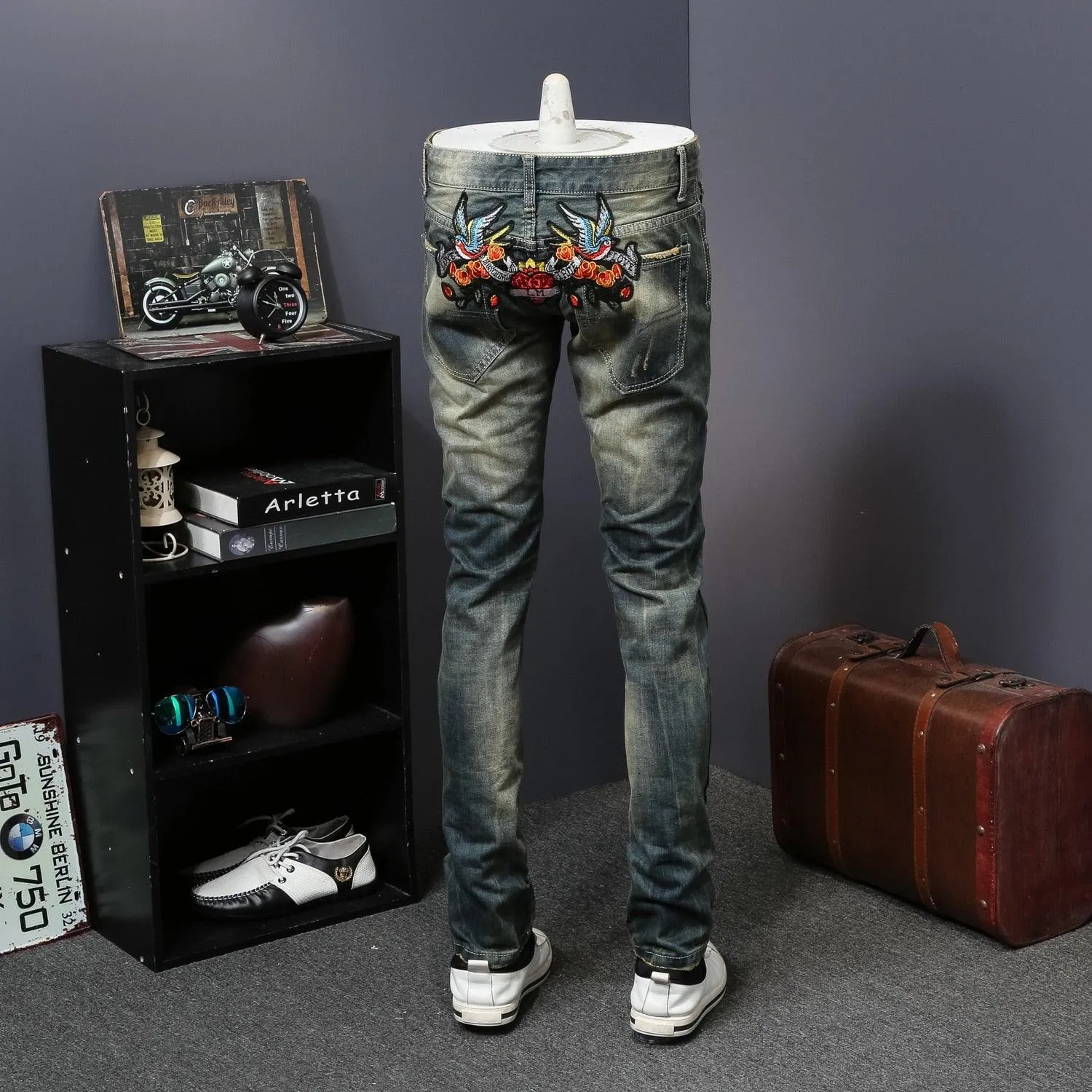 Men's Flower Embroidery Hip Hop Jeans