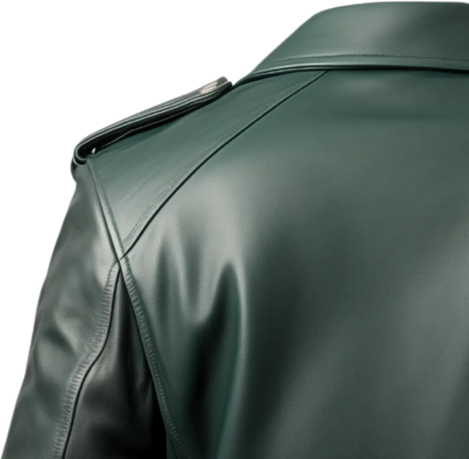 Men's Green Sheepskin Leather Jacket Slim Fit Belt Zip-Up Cafe Racer Moto Asymmetric Notch Lapel Biker Jacket