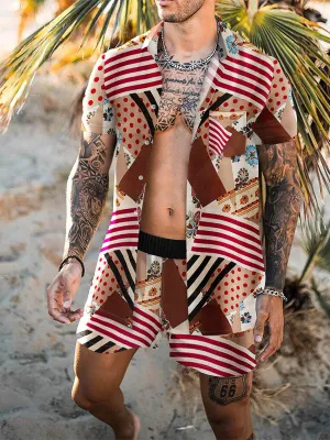 Men's Hawaiian Geometric Print Set