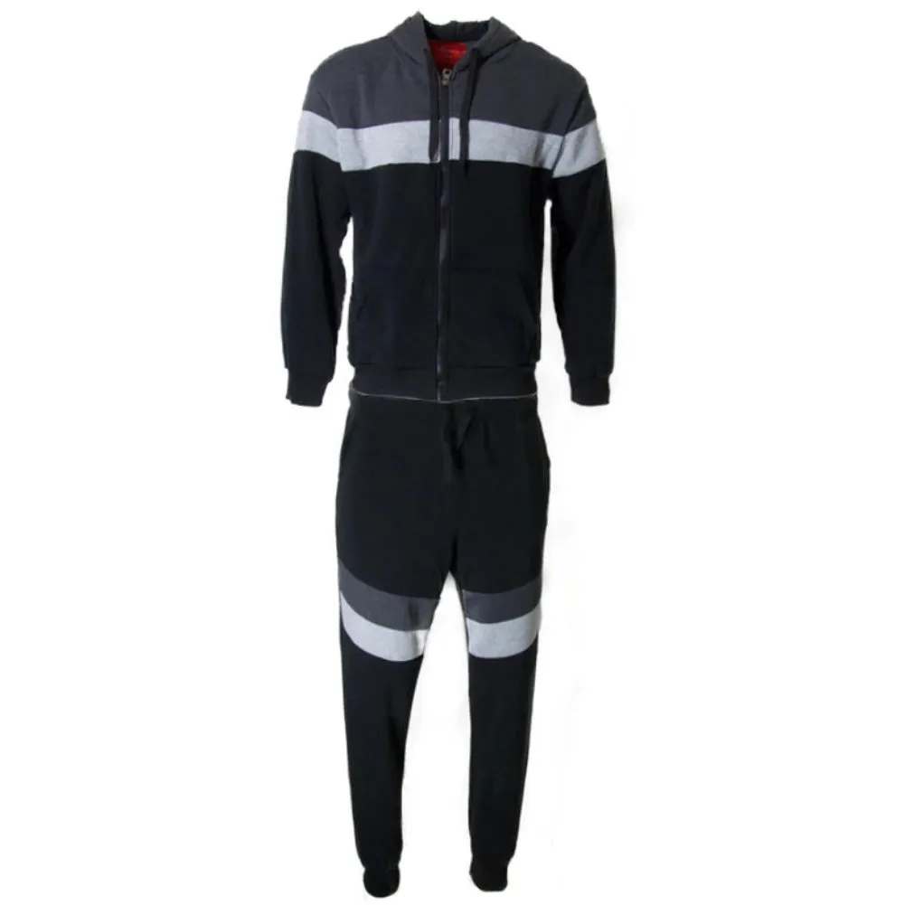 Men's Jogger 2-Piece Set Tri-Color Zip Long Sleeve & Drawstring Pant Tracksuit