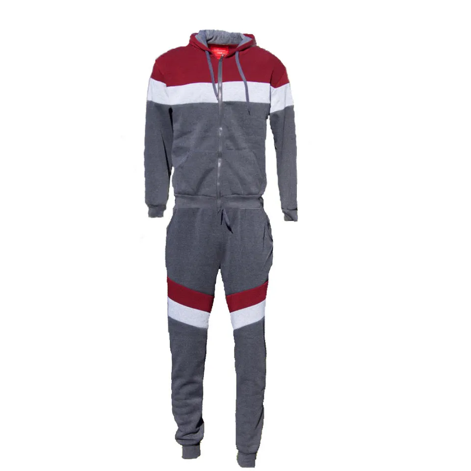 Men's Jogger 2-Piece Set Tri-Color Zip Long Sleeve & Drawstring Pant Tracksuit