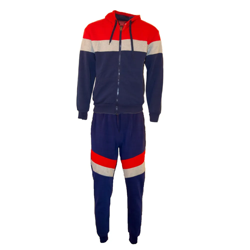 Men's Jogger 2-Piece Set Tri-Color Zip Long Sleeve & Drawstring Pant Tracksuit