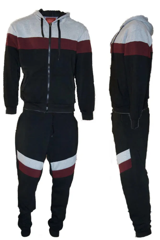 Men's Jogger 2-Piece Set Tri-Color Zip Long Sleeve & Drawstring Pant Tracksuit