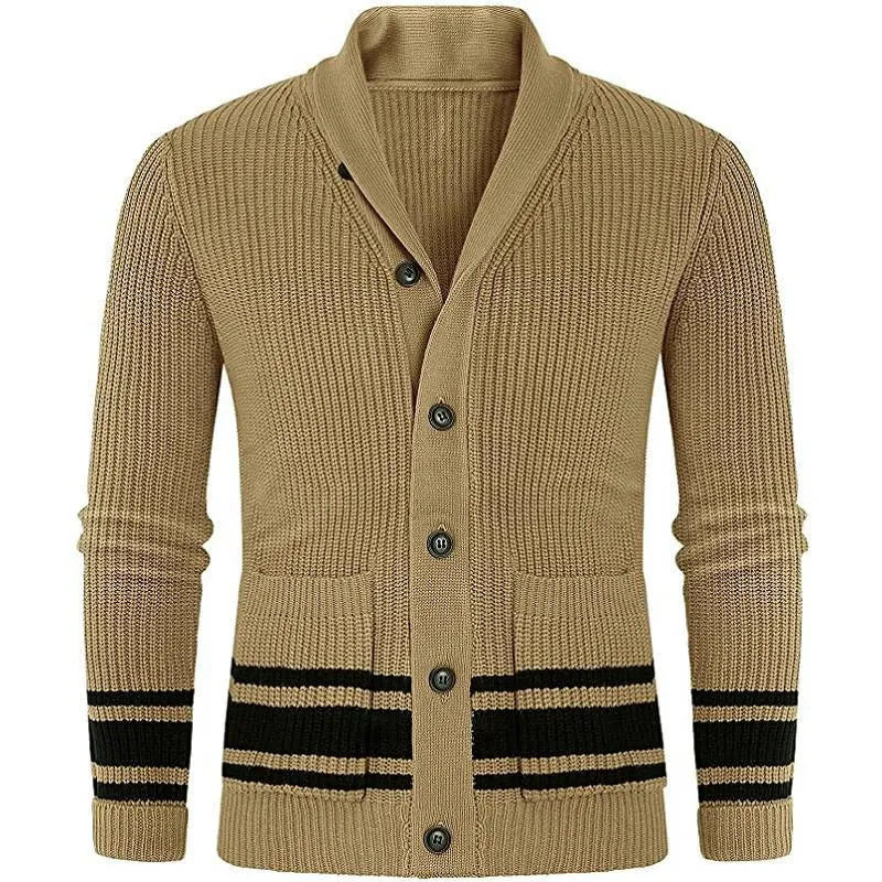 Men's Knitted Jacket Lapel Long Sleeves Jacquard Cardigan Sweater Men's Knitted Sweater Jacket