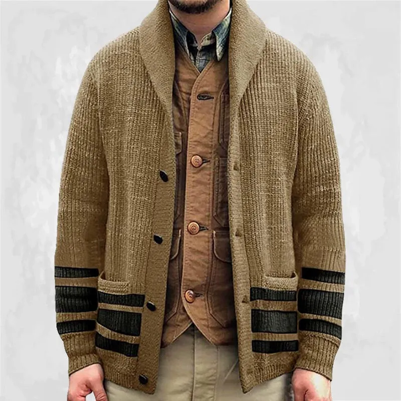 Men's Knitted Jacket Lapel Long Sleeves Jacquard Cardigan Sweater Men's Knitted Sweater Jacket