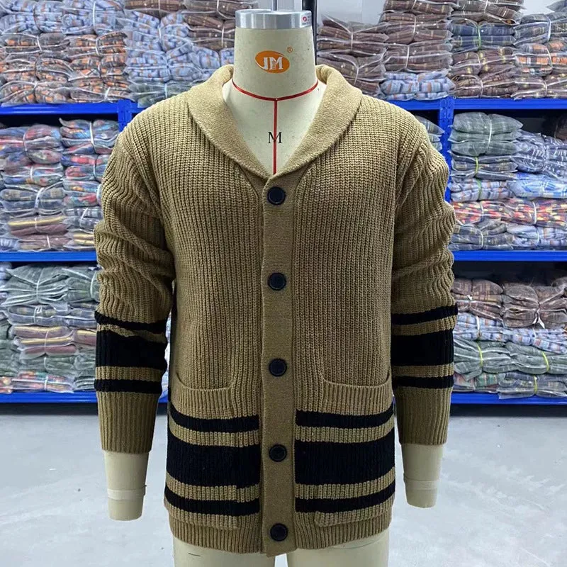 Men's Knitted Jacket Lapel Long Sleeves Jacquard Cardigan Sweater Men's Knitted Sweater Jacket