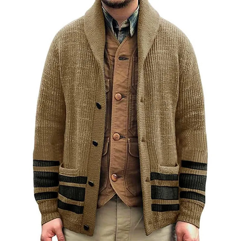 Men's Knitted Jacket Lapel Long Sleeves Jacquard Cardigan Sweater Men's Knitted Sweater Jacket