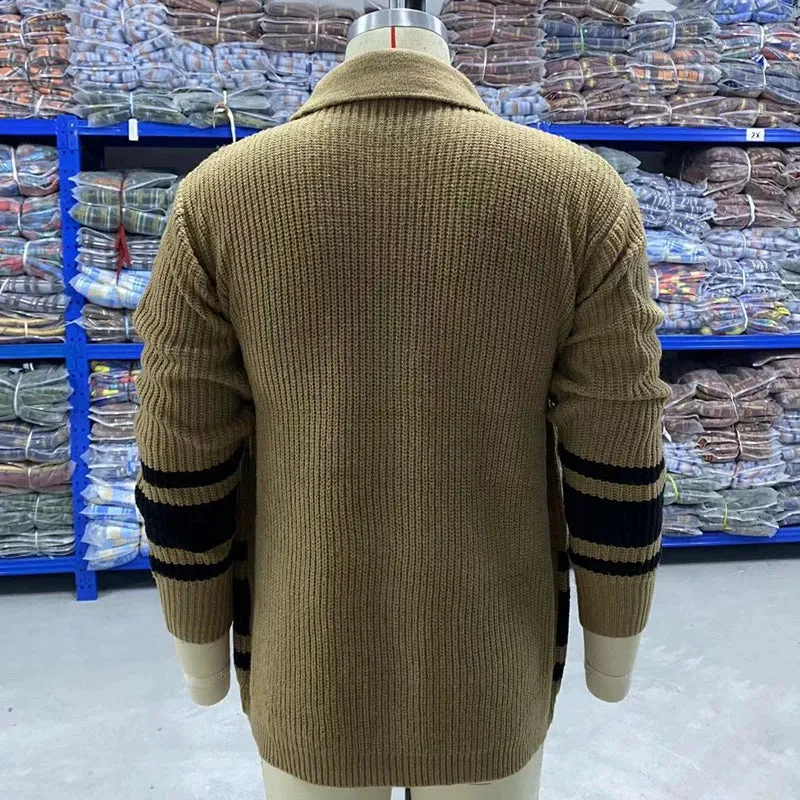 Men's Knitted Jacket Lapel Long Sleeves Jacquard Cardigan Sweater Men's Knitted Sweater Jacket