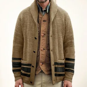 Men's Knitted Jacket Lapel Long Sleeves Jacquard Cardigan Sweater Men's Knitted Sweater Jacket