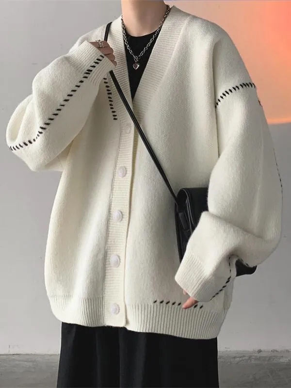 Men's Loose V-Neck Knitted Cardigan Sweater