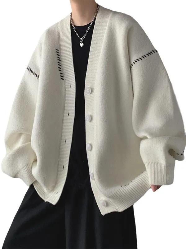 Men's Loose V-Neck Knitted Cardigan Sweater