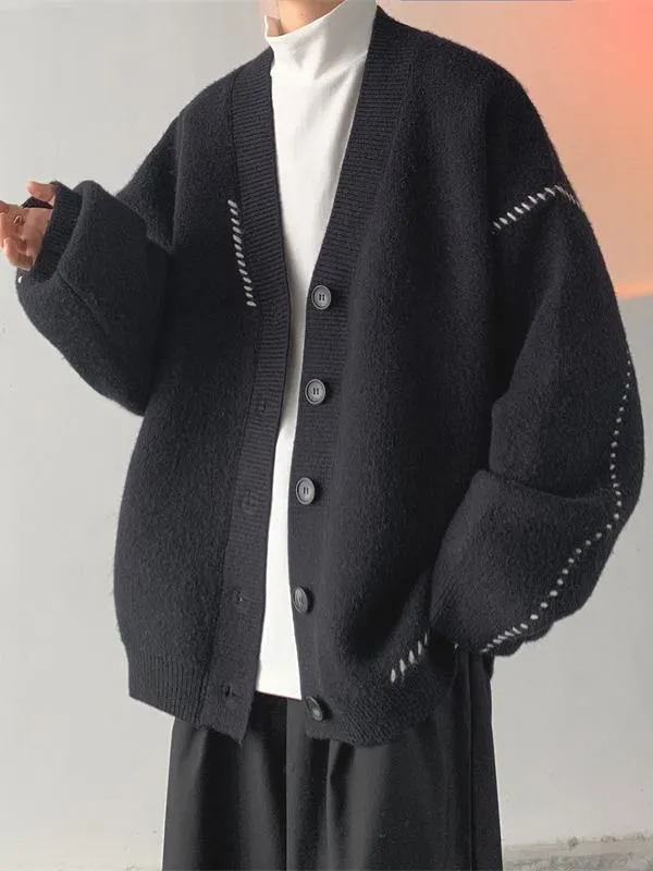Men's Loose V-Neck Knitted Cardigan Sweater