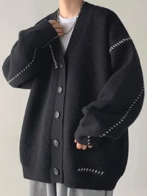 Men's Loose V-Neck Knitted Cardigan Sweater