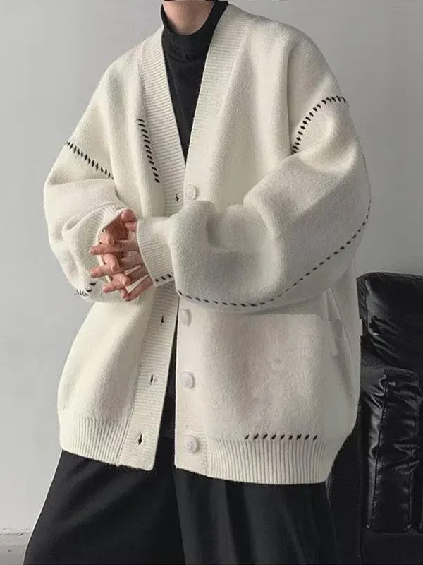 Men's Loose V-Neck Knitted Cardigan Sweater