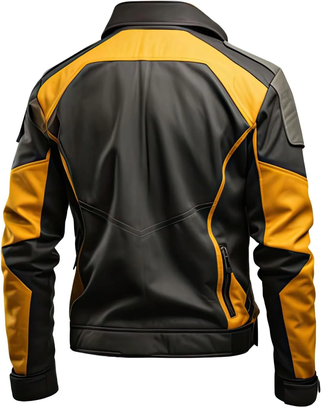 Mens Mustard Black Genuine Sheepskin Asymmetric Stand Collar Soft Riding Moto Zip-up Classy Biker Leather Jacket