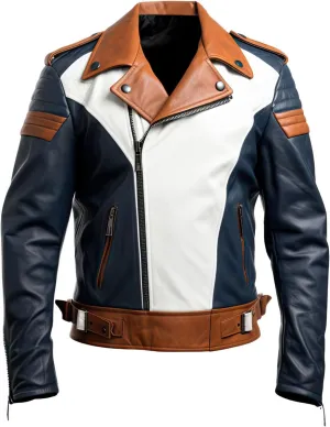 Mens Navy Blue Brown Genuine Sheepskin Biker Lapel Collar Asymmetric Multi-Zippered Stylish Moto Leather Jacket