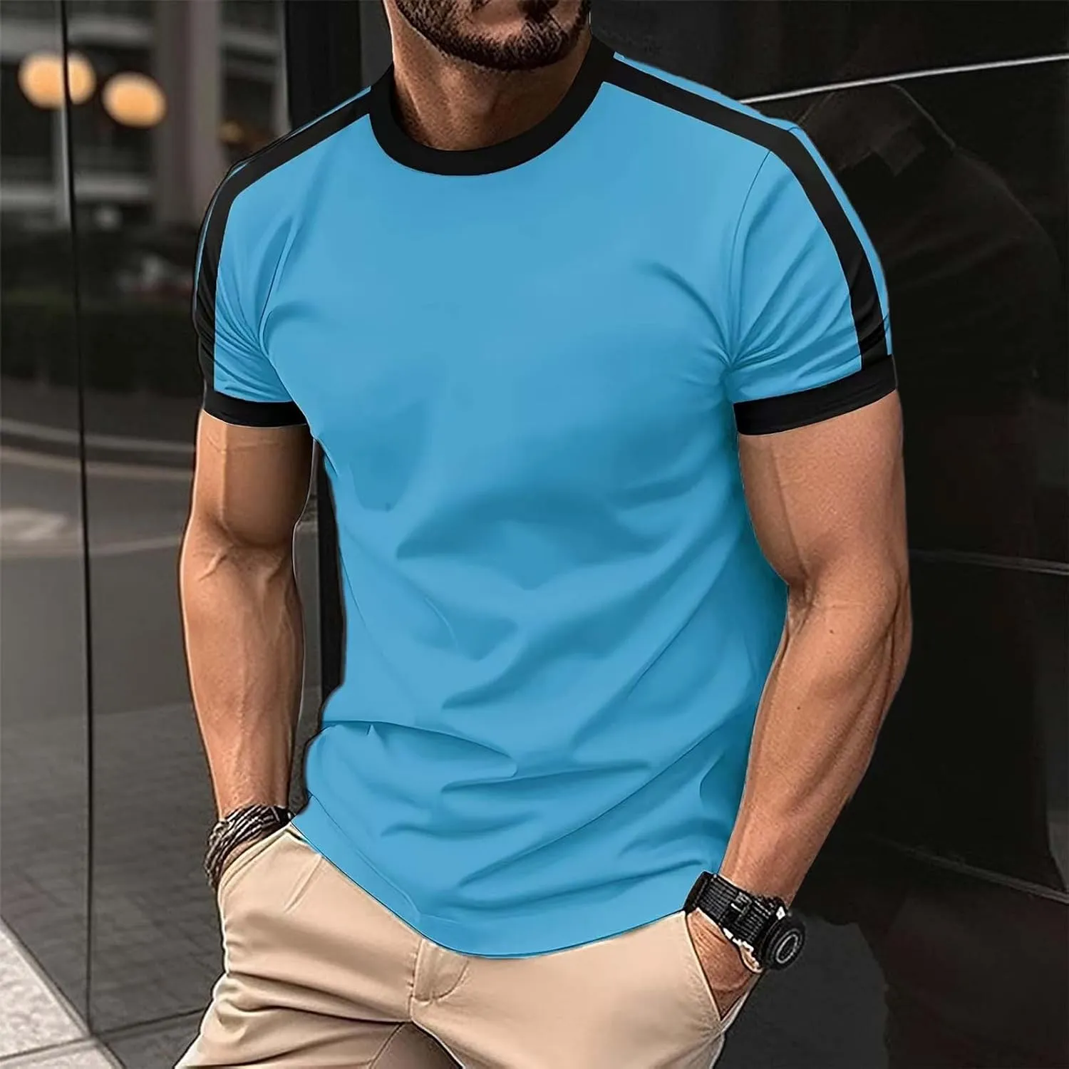 Men's Raglan Jersey Baseball Tee Shirt Trendy Muslce Fit Bodybuilding Workout Gym Tees Short Sleeve Hipster T-Shirts
