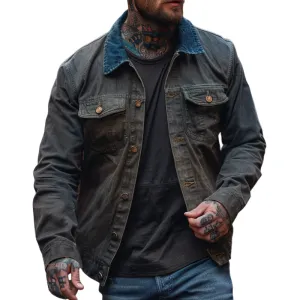 Men's Retro Casual Lapel Colorblock Denim Jacket 62242400F