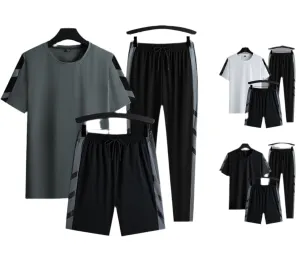Men's Set Clothes 3 Pieces T Shirt Short Sleeve Solid Color Summer Sets | 1083