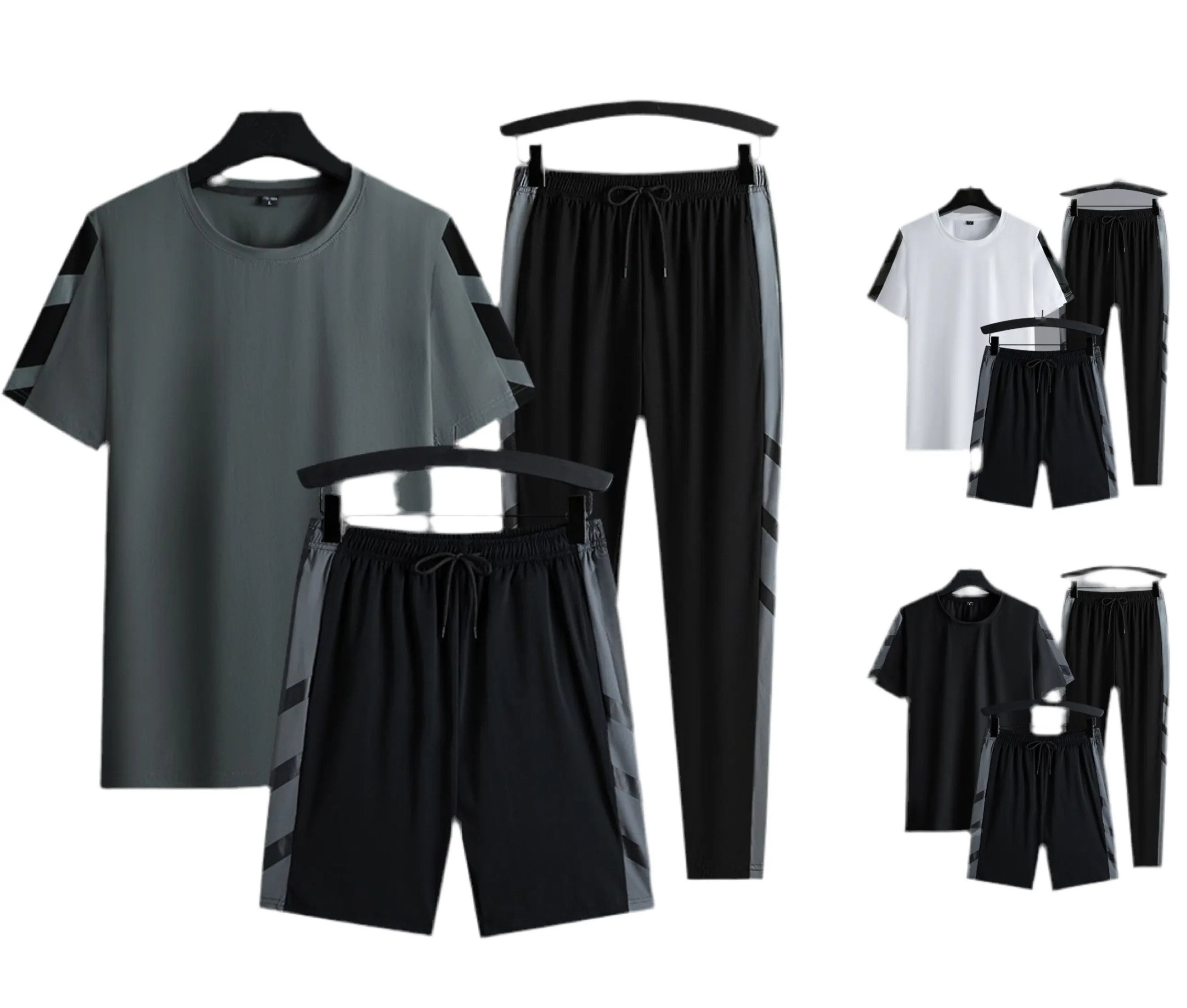 Men's Set Clothes 3 Pieces T Shirt Short Sleeve Solid Color Summer Sets | 1083