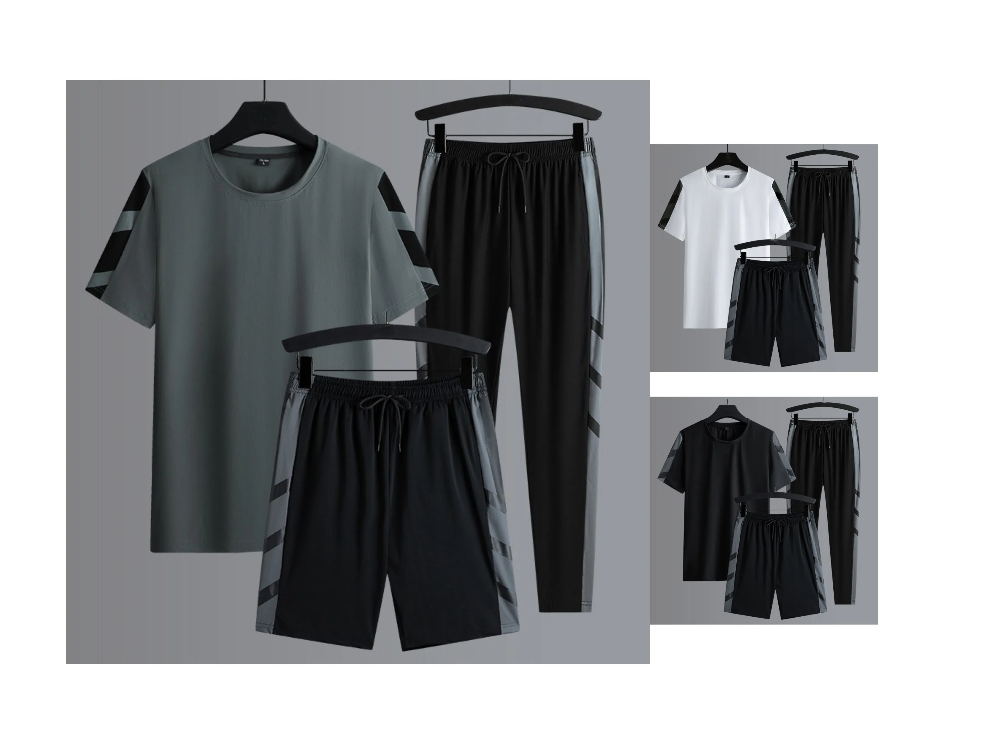 Men's Set Clothes 3 Pieces T Shirt Short Sleeve Solid Color Summer Sets | 1083