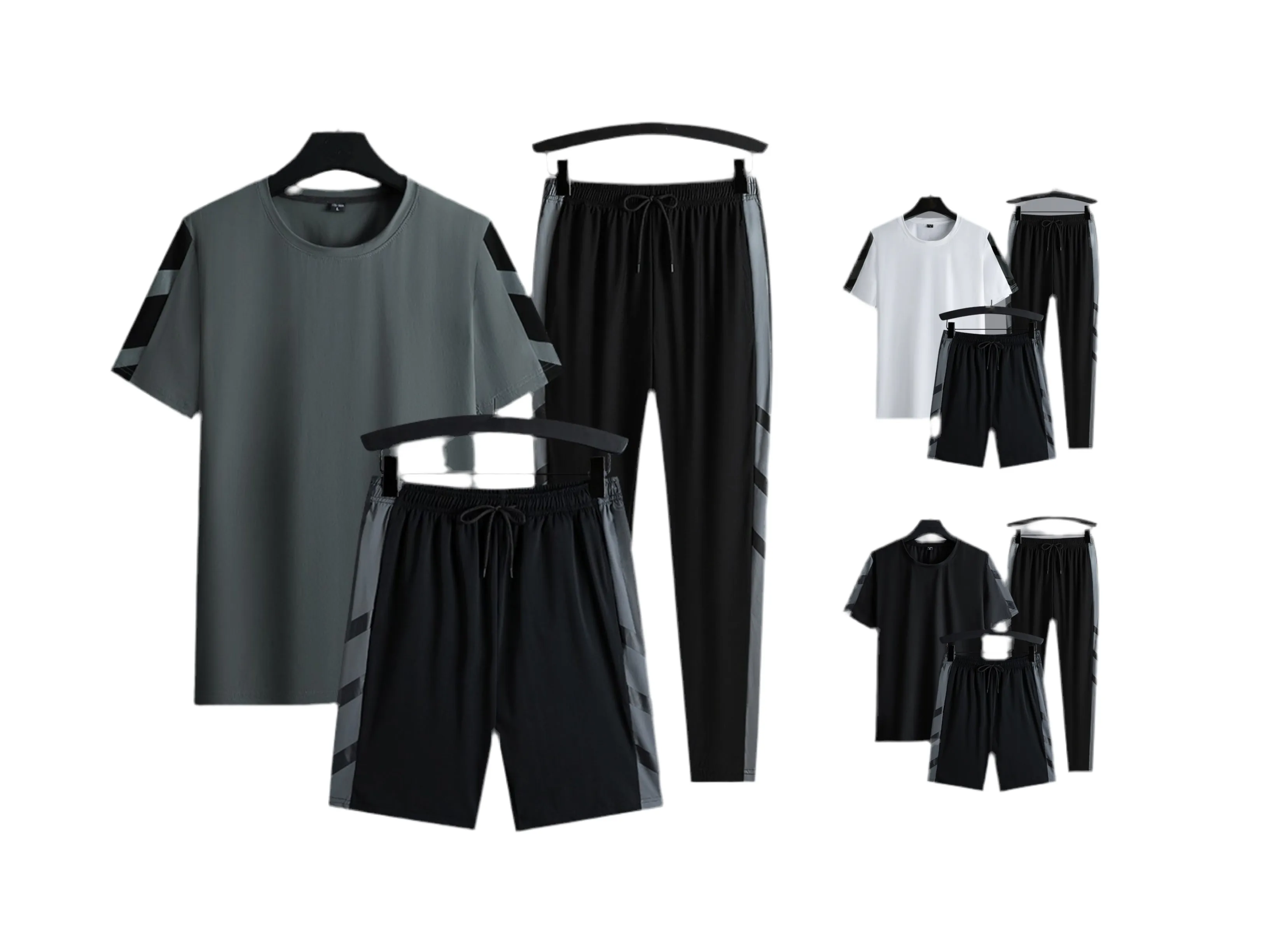Men's Set Clothes 3 Pieces T Shirt Short Sleeve Solid Color Summer Sets | 1083