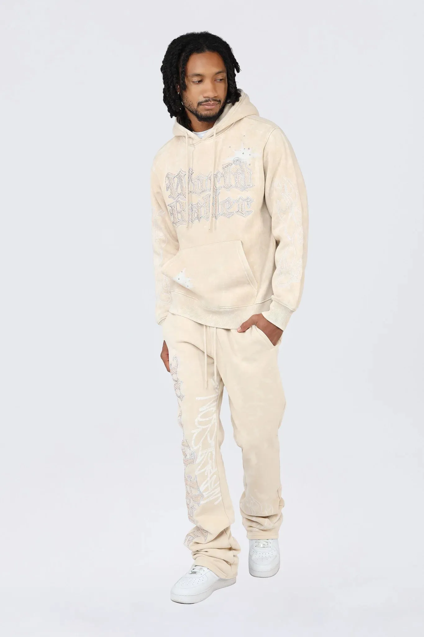 Men's Smoke Rise Stacked Rhinestone Dystopia Fleece Pants Clay
