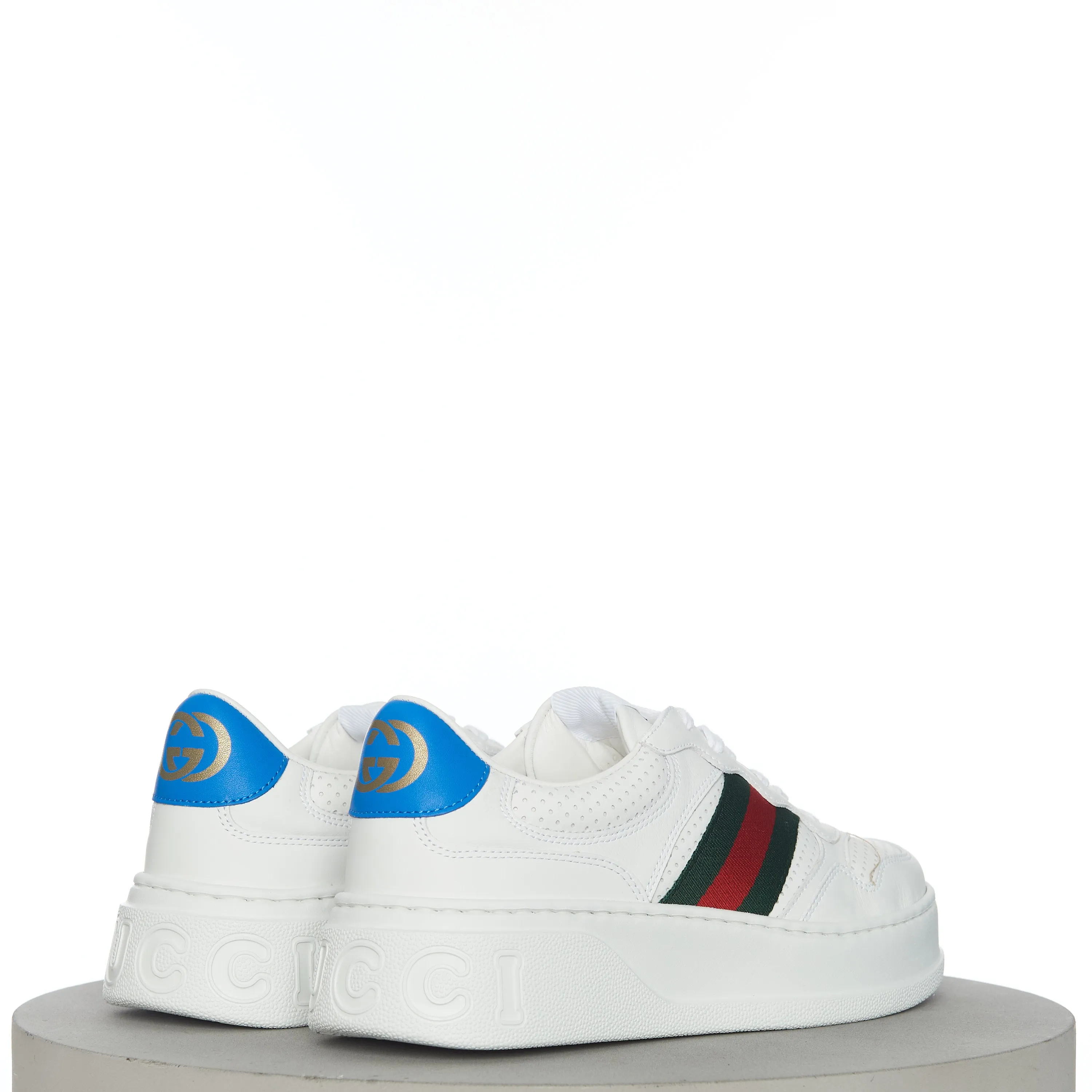 Men's Sneaker With Web In White Leather