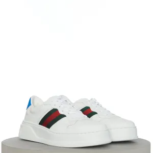 Men's Sneaker With Web In White Leather
