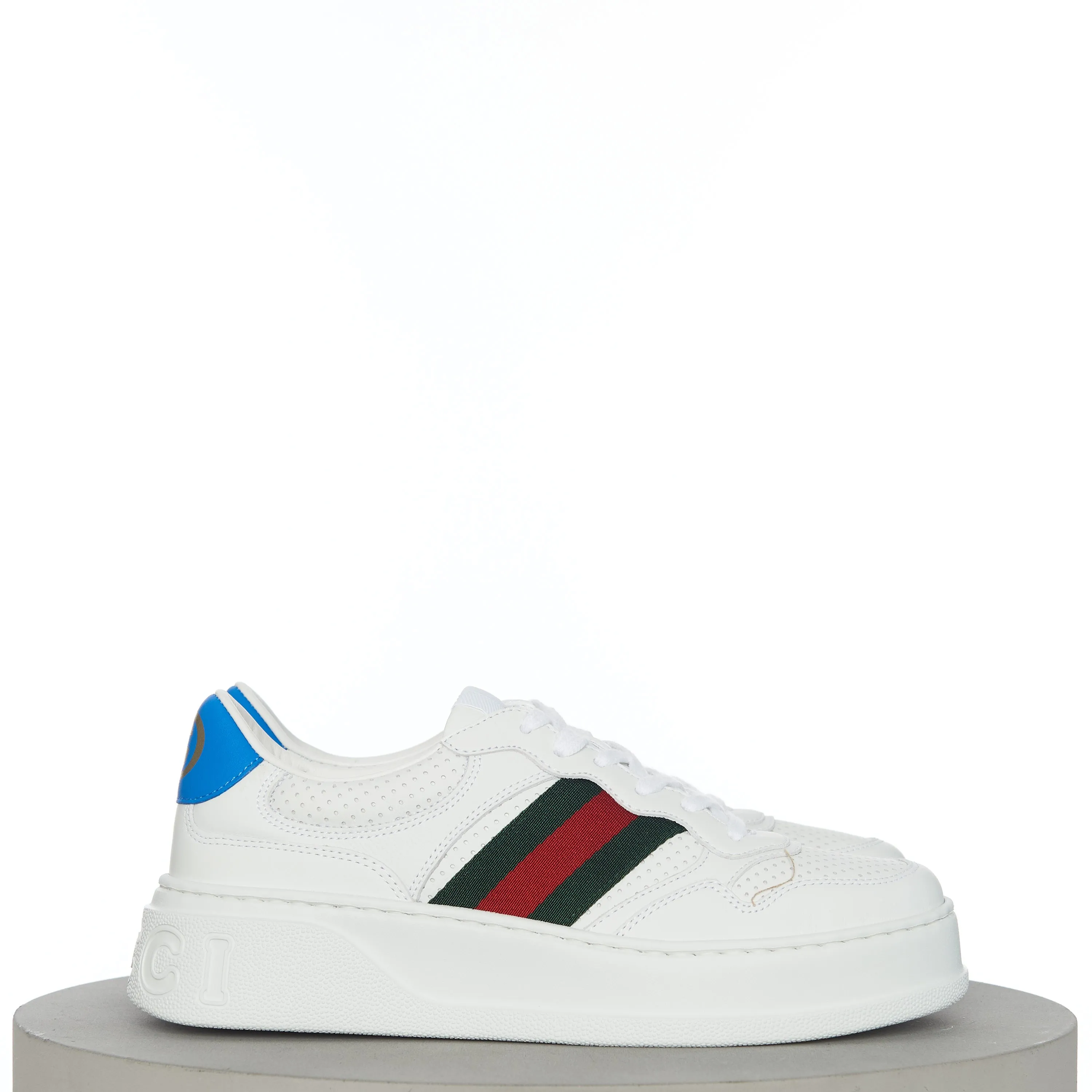 Men's Sneaker With Web In White Leather