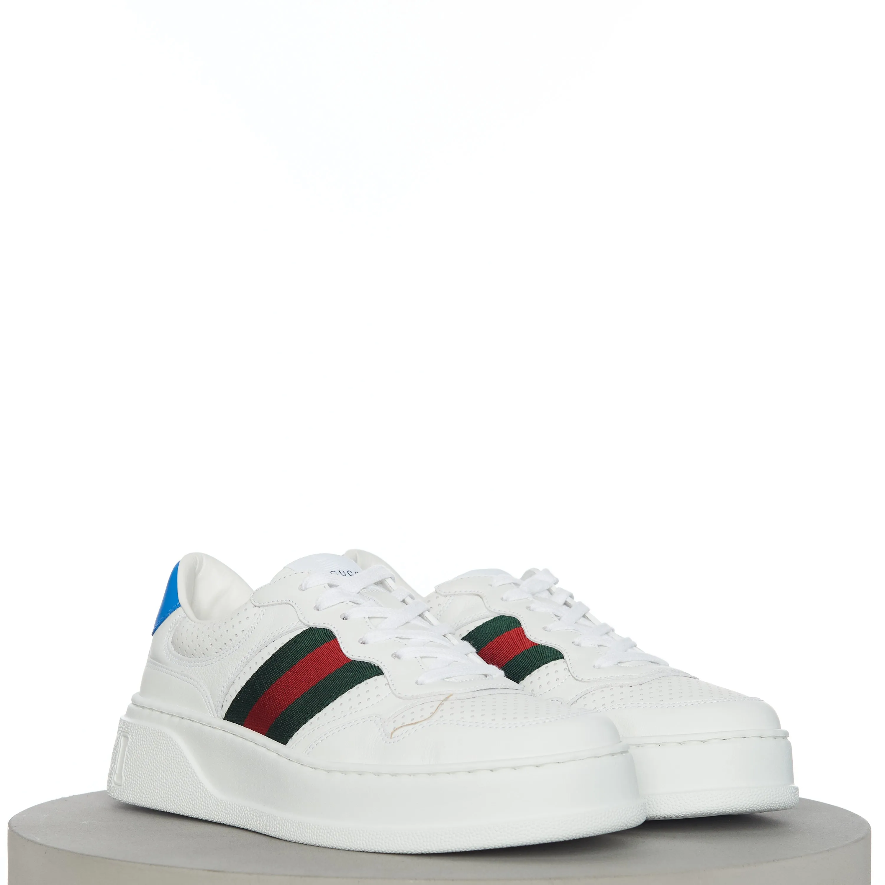 Men's Sneaker With Web In White Leather