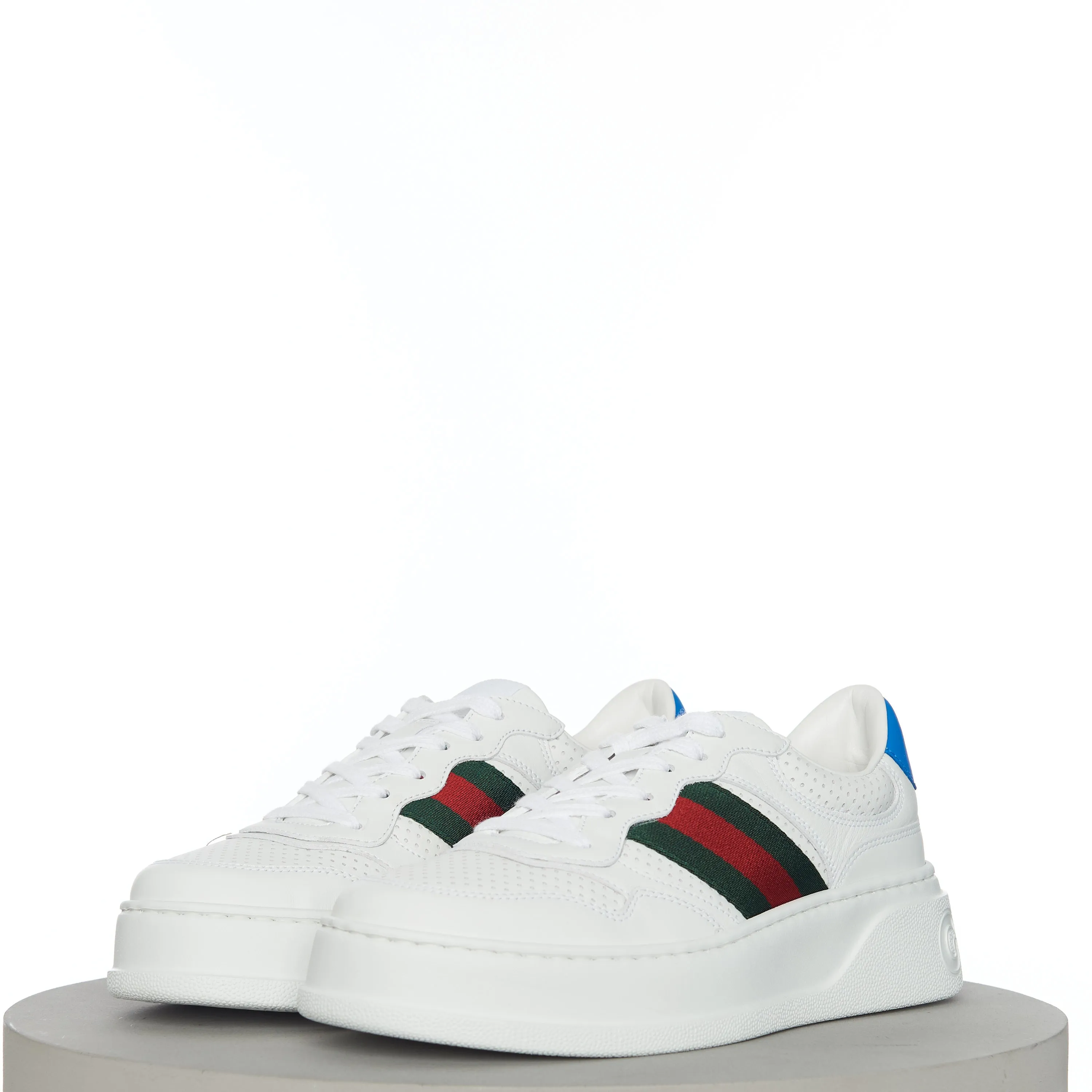 Men's Sneaker With Web In White Leather