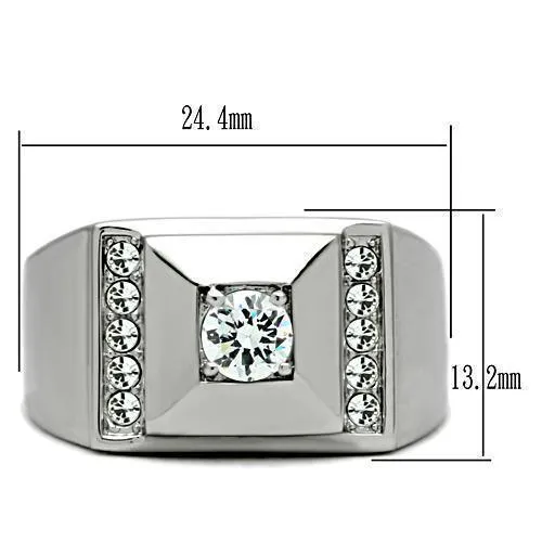 Mens Square Stacked Stainless Steel Cubic Zirconia Ring