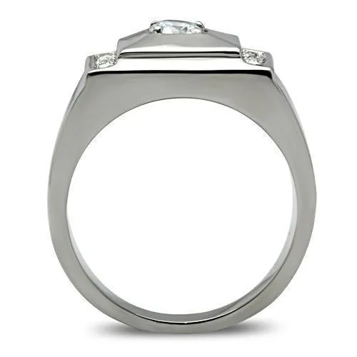 Mens Square Stacked Stainless Steel Cubic Zirconia Ring