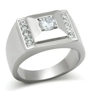 Mens Square Stacked Stainless Steel Cubic Zirconia Ring