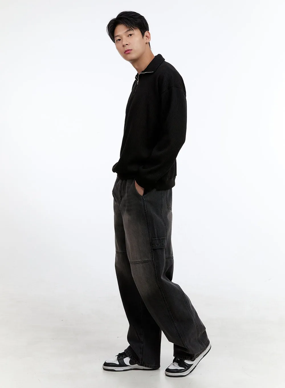 Men's Stitched Baggy Jeans (Black) IG427