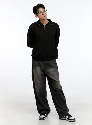 Men's Stitched Baggy Jeans (Black) IG427
