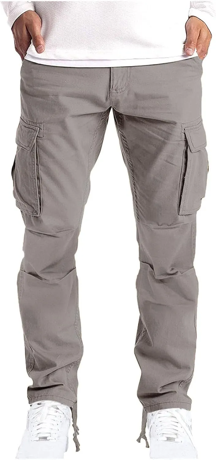 Mens Straight Leg Plain Long Leg Loose Fit Pants for Mens Cargo Workout Gym Running Summer Fall 2025 Fashion