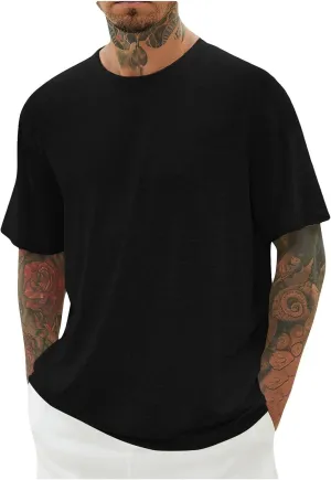 Men's Summer Tops Heavy Weight Crew Neck Short Sleeve Tee Shirt Stylish Stretch Athletic Oversized Solid Pullover Tees