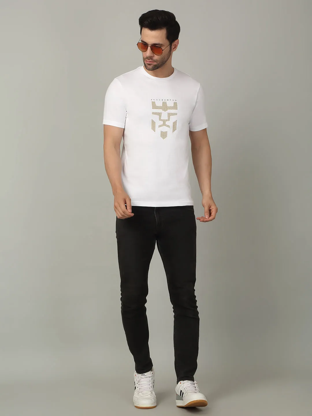 Men's Super Combed Cotton Graphic Printed White T-shirt