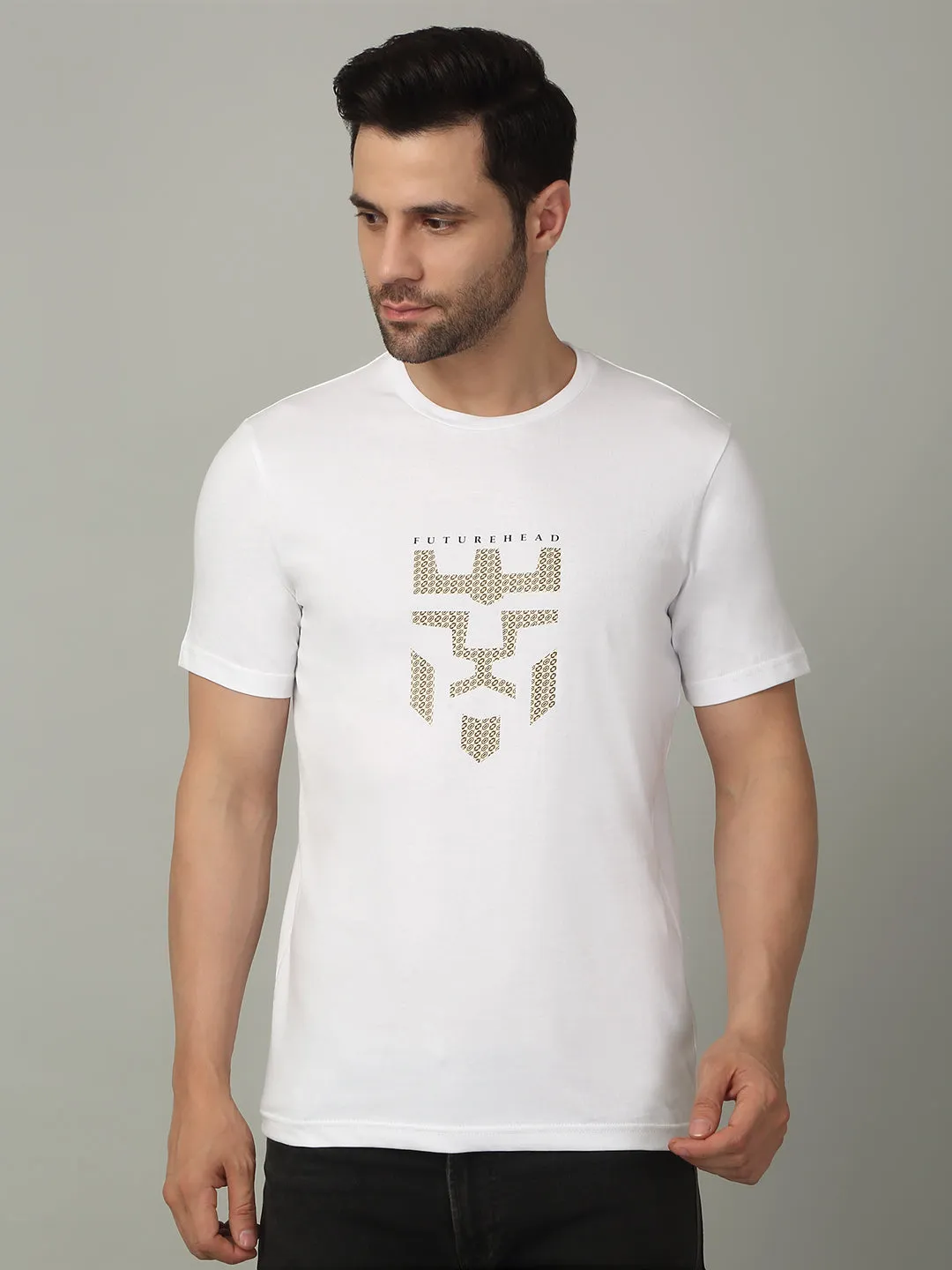 Men's Super Combed Cotton Graphic Printed White T-shirt
