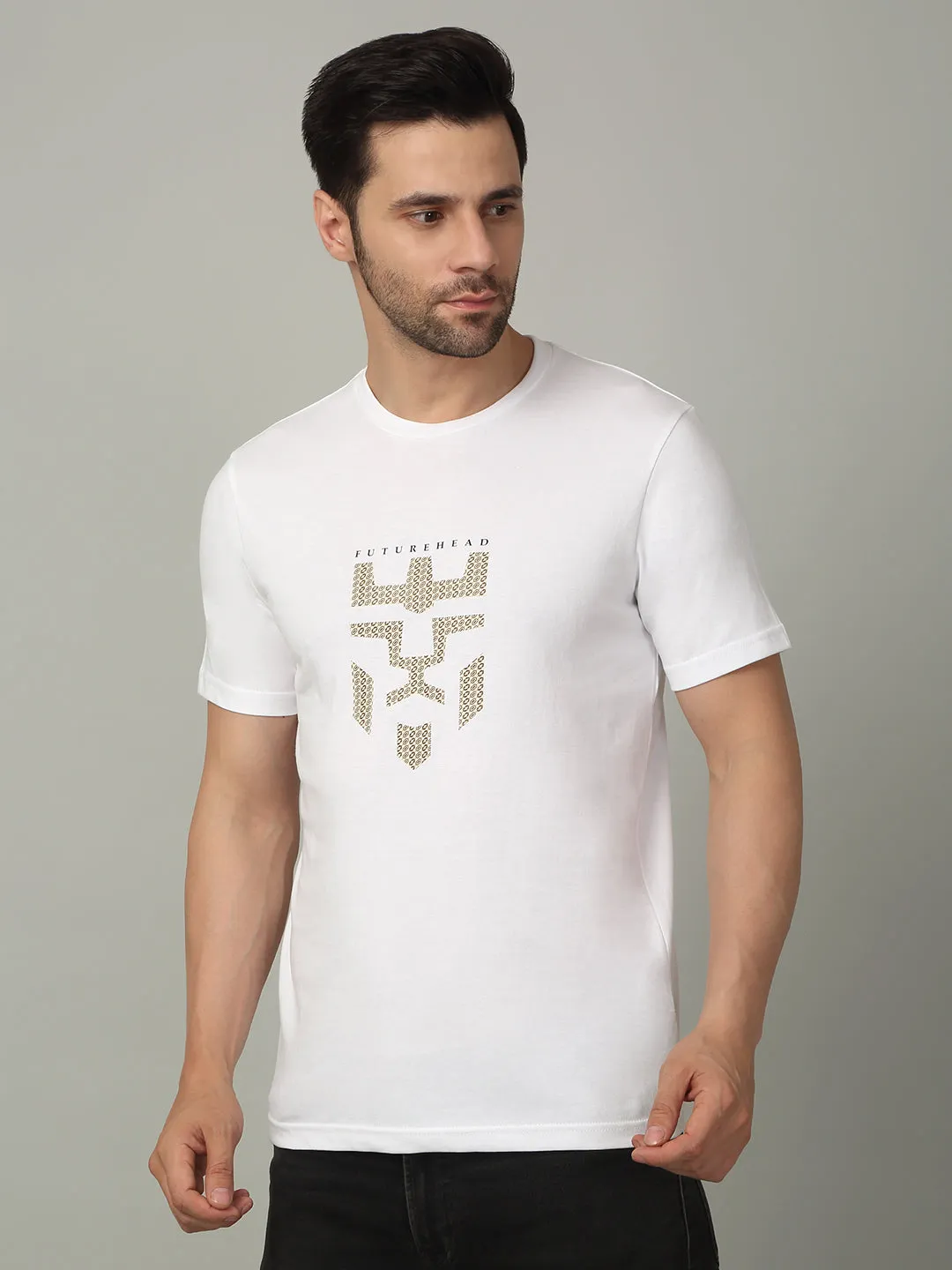 Men's Super Combed Cotton Graphic Printed White T-shirt