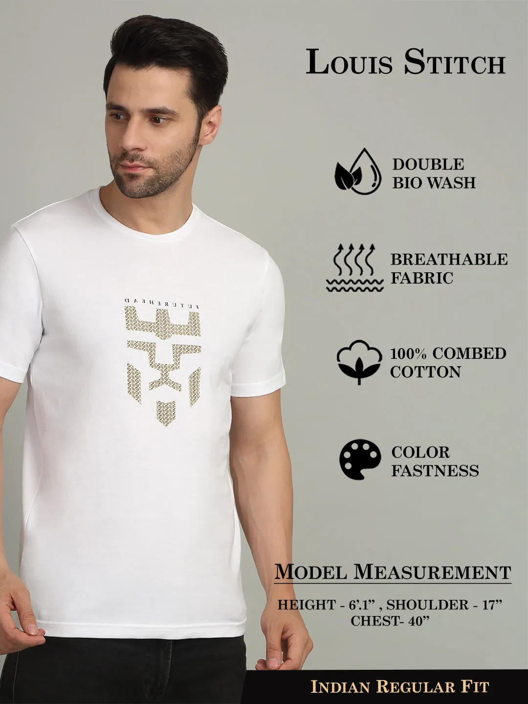 Men's Super Combed Cotton Graphic Printed White T-shirt
