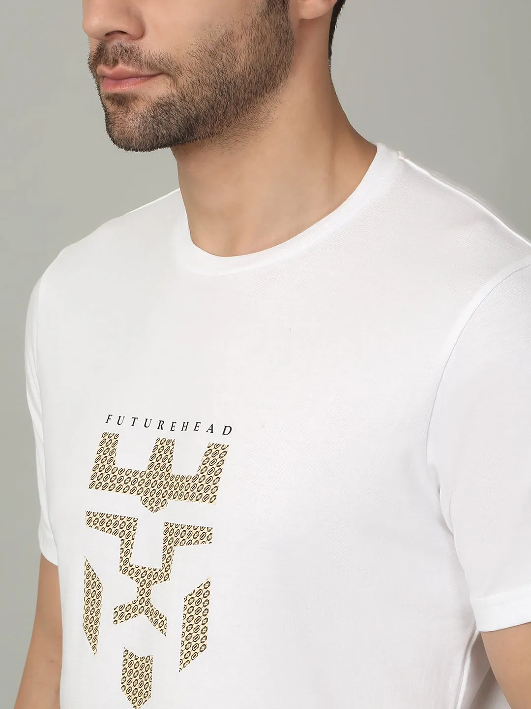 Men's Super Combed Cotton Graphic Printed White T-shirt