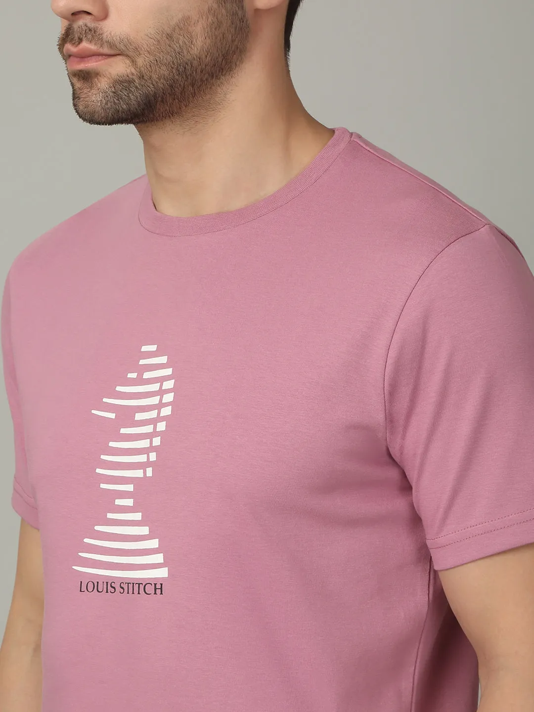 Men's Super Combed Cotton Printed Pink T-shirt