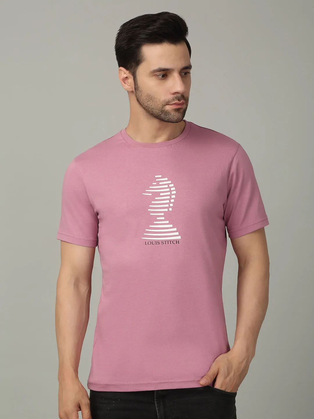 Men's Super Combed Cotton Printed Pink T-shirt