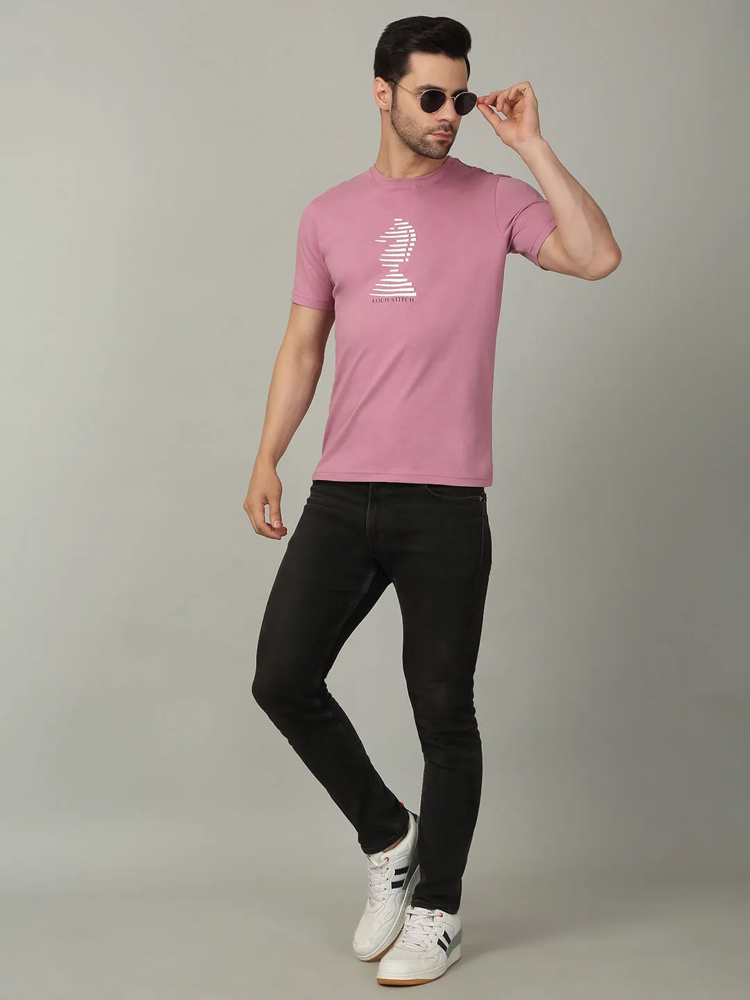 Men's Super Combed Cotton Printed Pink T-shirt